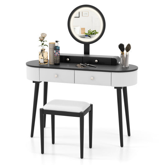Makeup Vanity Table Set with LED Mirror and 3 Spacious Drawers-White and Black