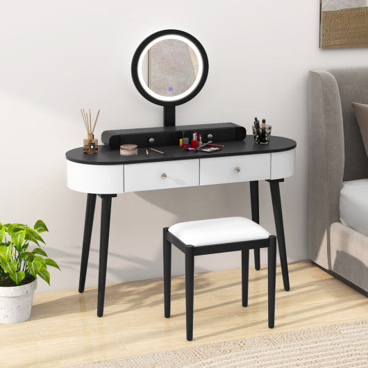 Makeup Vanity Table Set with LED Mirror and 3 Spacious Drawers-White and Black