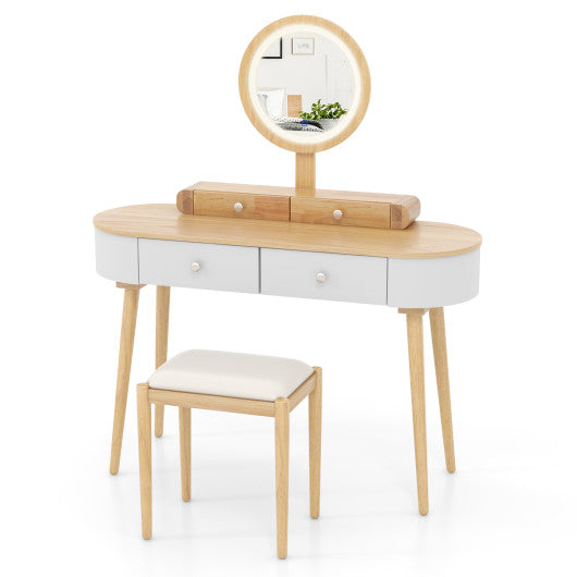 Makeup Vanity Table Set with LED Mirror and 3 Spacious Drawers-Natural