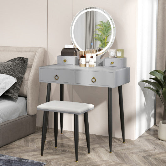 Vanity Table Set with Mirror-Gray