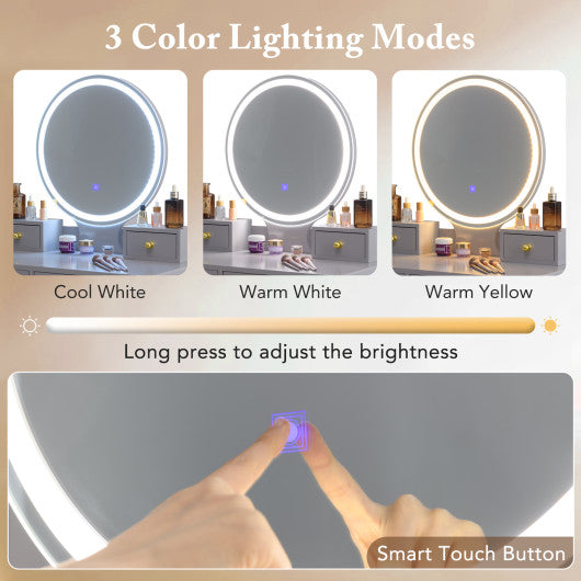 Vanity Table Set with Mirror-Gray