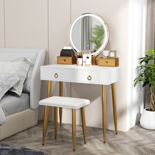 Vanity Table Set with Mirror-White