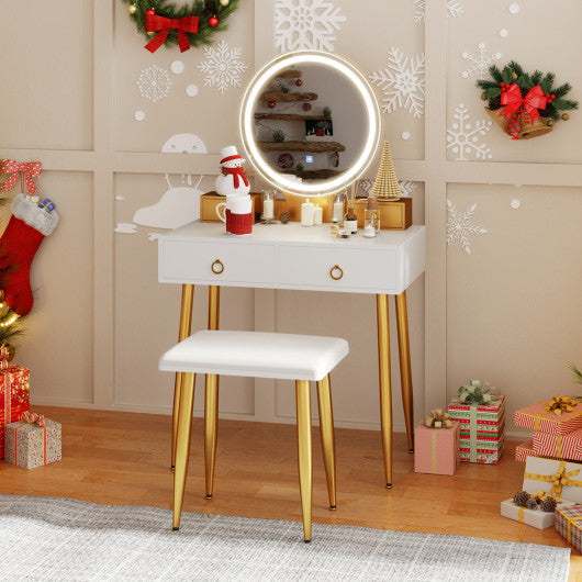 Vanity Table Set with Mirror-White