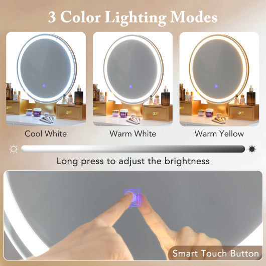 Vanity Table Set with Mirror-White