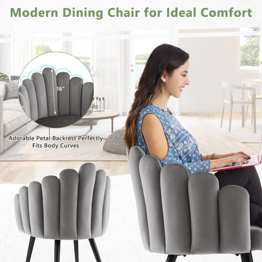 Modern Velvet Dining Chair with Metal Base and Petal Backrest-Gray