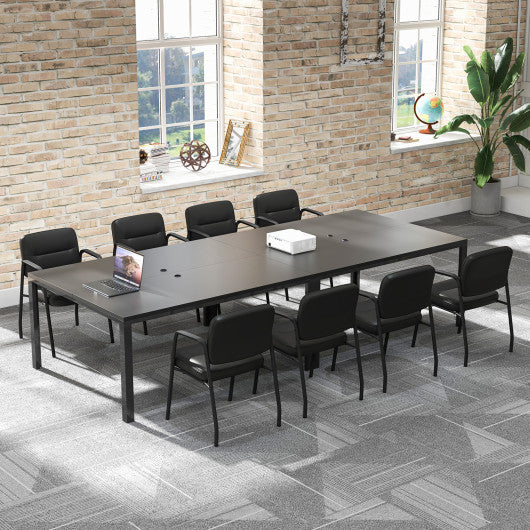 Waiting Room Guest Chair Set of 2 with Mixed PU Leather and Integrated Armrests-Black