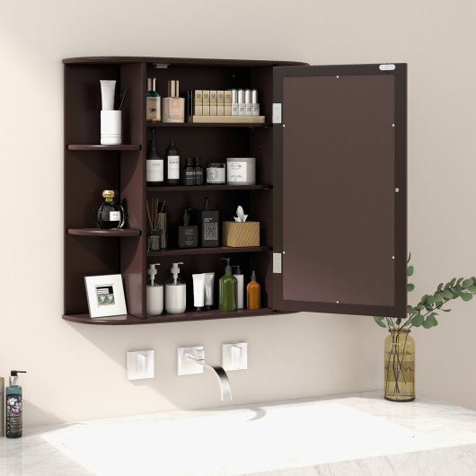 Wall-Mounted Bathroom Mirror Cabinet with Storage Shelves-Brown