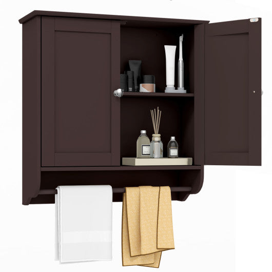 Wall Mounted Bathroom Storage Medicine Cabinet with Towel Bar-Brown