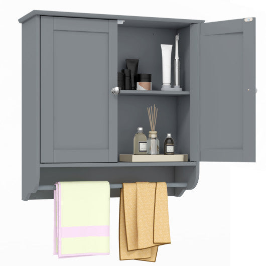 Wall Mounted Bathroom Storage Medicine Cabinet with Towel Bar-Gray