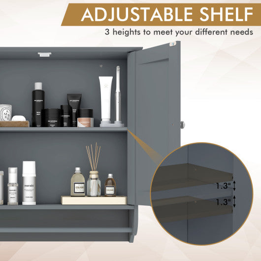 Wall Mounted Bathroom Storage Medicine Cabinet with Towel Bar-Gray