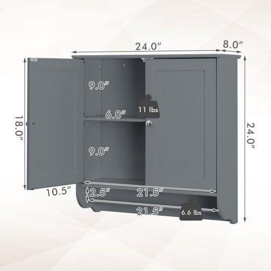 Wall Mounted Bathroom Storage Medicine Cabinet with Towel Bar-Gray