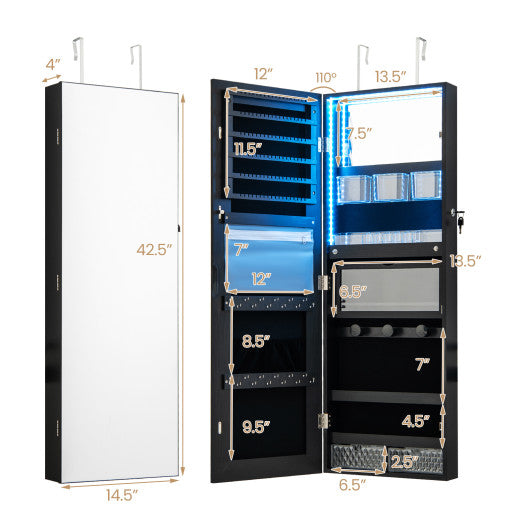 Wall Mounted Jewelry Cabinet with Full-Length Mirror-Black