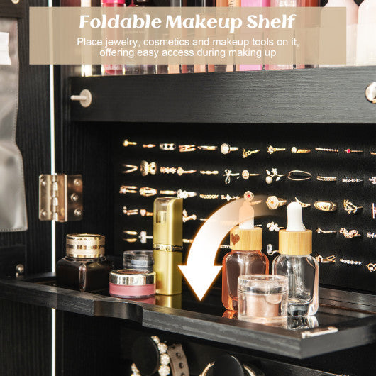 Wall Mounted Jewelry Cabinet with Full-Length Mirror-Black