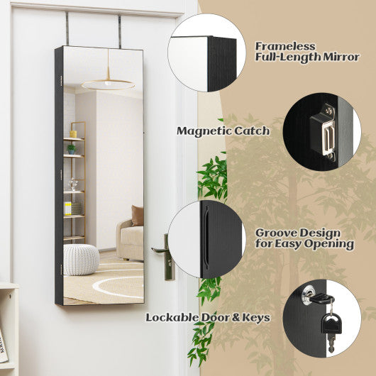 Wall Mounted Jewelry Cabinet with Full-Length Mirror-Black