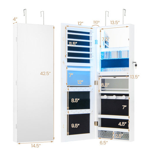Wall Mounted Jewelry Cabinet with Full-Length Mirror-White