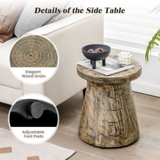 2-in-1 Rock End Table with Wood Grain for Living Room