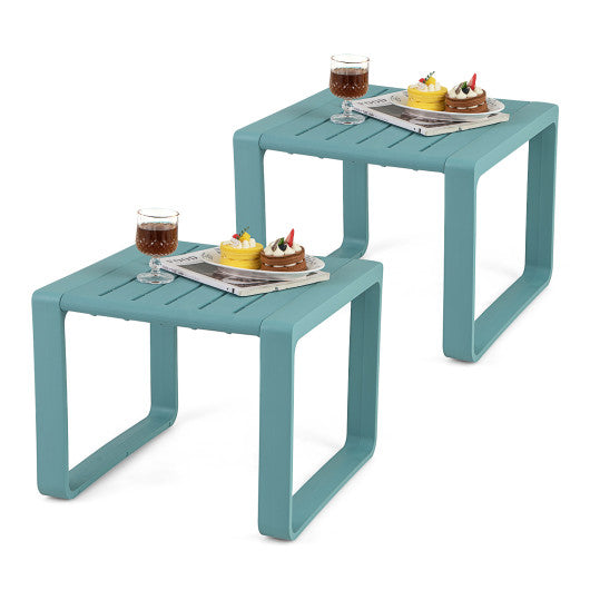 Weather Resistant Adirondack Outdoor Side Table Set of 2-Blue