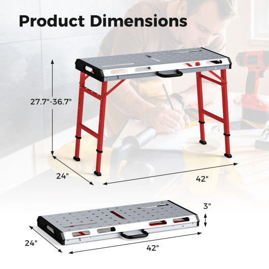 42 Inches x 21 Inches Welding Table with Adjustable Height and 2 Bar Clamps-Silver