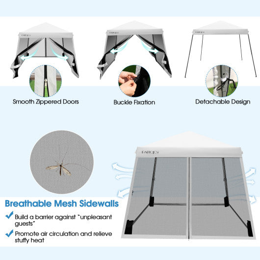 10 x 10 Feet Pop Up Canopy with with Mesh Sidewalls and Roller Bag-White