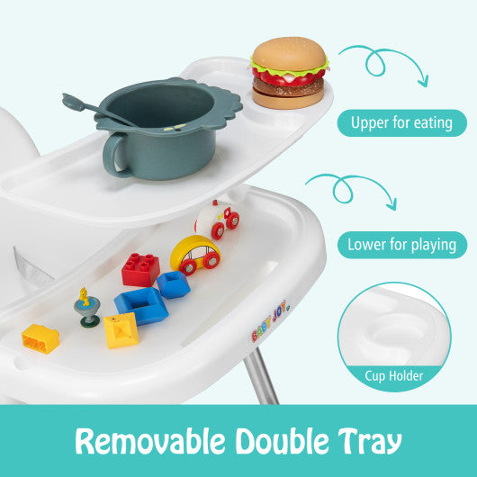 4-in-1 Convertible Baby High Chair with Removable Double Tray-White