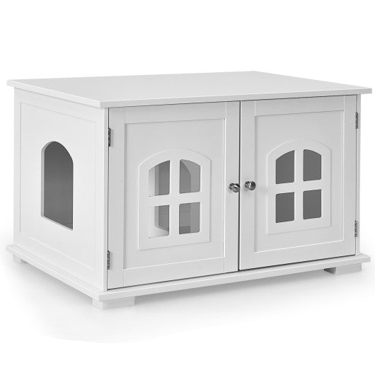 Large Wooden Cat Litter Box Enclosure Hidden Cat Washroom with Divider White