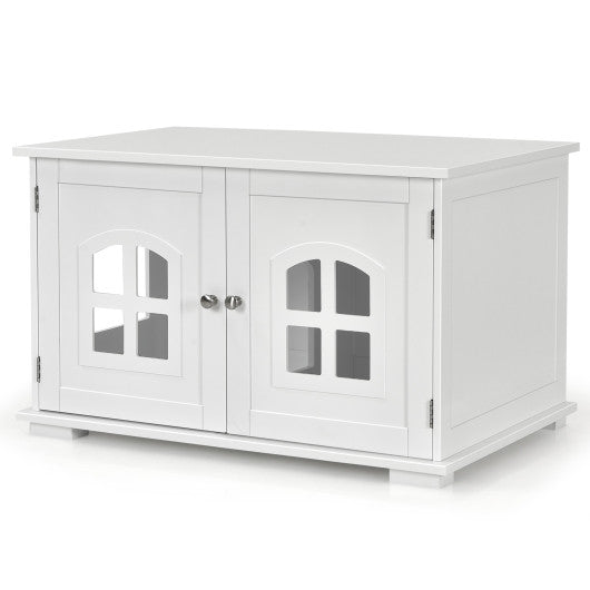 Large Wooden Cat Litter Box Enclosure Hidden Cat Washroom with Divider White