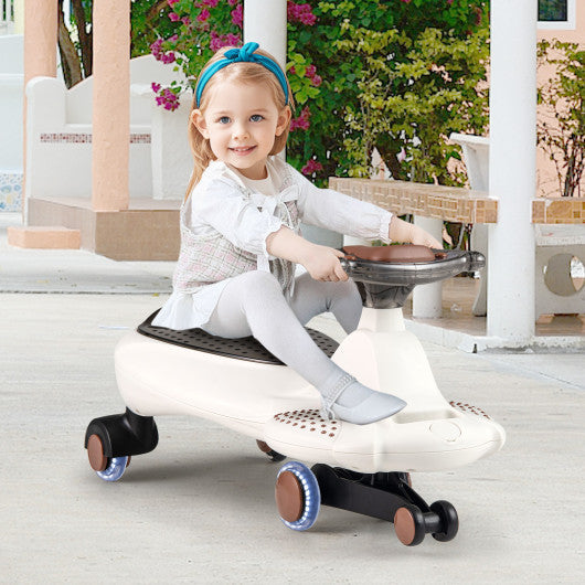 Wiggle Car with Hauling Rope Ride on Toy with Under-Seat Storage-Beige