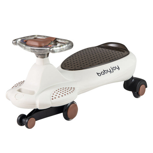 Wiggle Car with Hauling Rope Ride on Toy with Under-Seat Storage-Beige