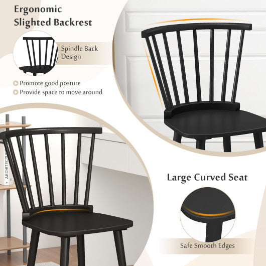Windsor Dining Chairs Set of 2 Rubber Wood Kitchen Chairs with Spindle Back-Black