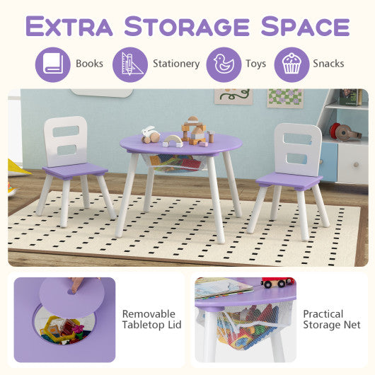 Wood Activity Kids Table and Chair Set with Center Mesh Storage-Purple