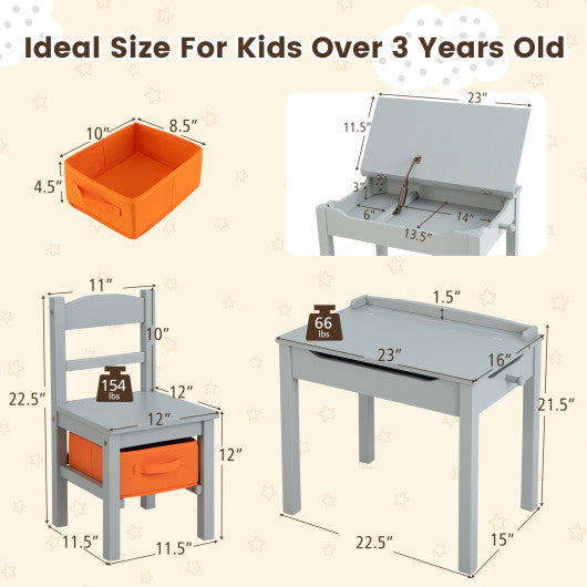 Wood Activity Kids Table and Chair Set with Storage Space-Gray