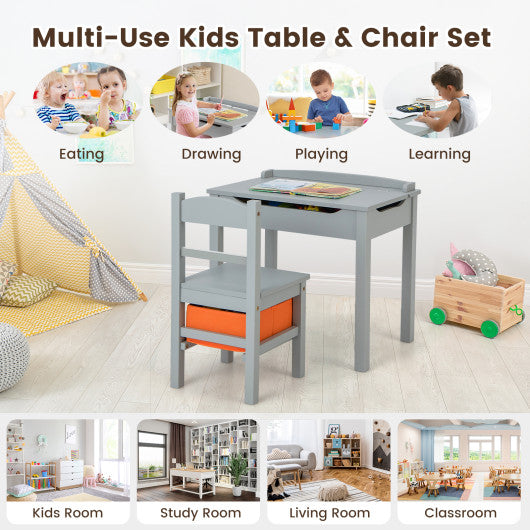 Wood Activity Kids Table and Chair Set with Storage Space-Gray
