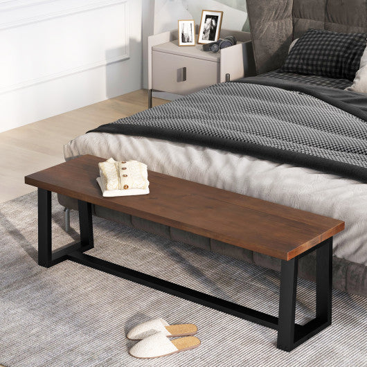 Wood Dining Bench with Metal Frame and Adjustable Footpads-Coffee