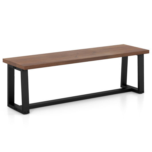 Wood Dining Bench with Metal Frame and Adjustable Footpads-Coffee