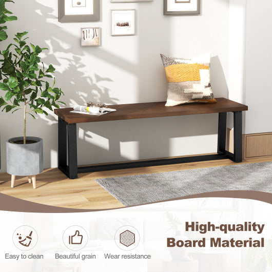 Wood Dining Bench with Metal Frame and Adjustable Footpads-Coffee