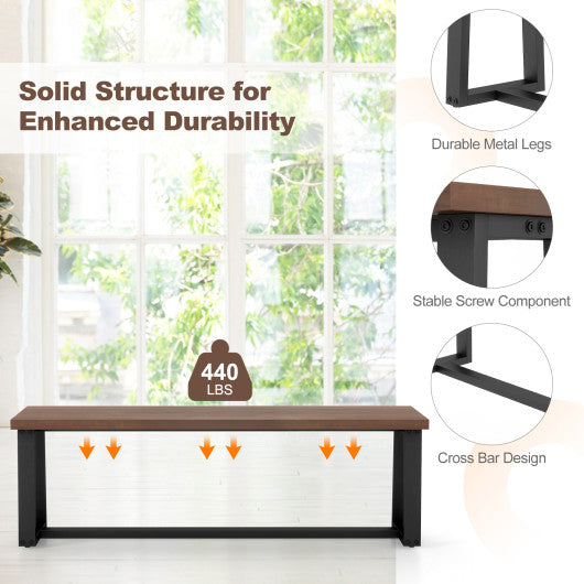 Wood Dining Bench with Metal Frame and Adjustable Footpads-Coffee