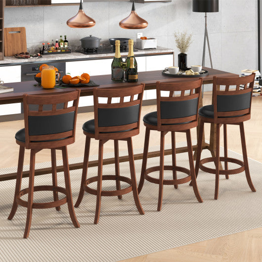 Wood Swivel Bar Stools Set of 2 with Faux Leather Upholstered Seat and Back-Brown