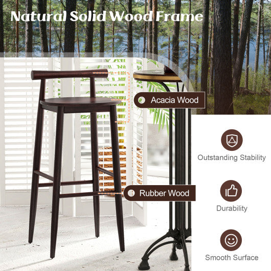 Wooden Bar Chair Set of 2 with Backrest and Footrest for Home Restaurant Cafe-Brown