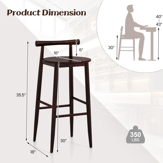 Wooden Bar Chair Set of 2 with Backrest and Footrest for Home Restaurant Cafe-Brown