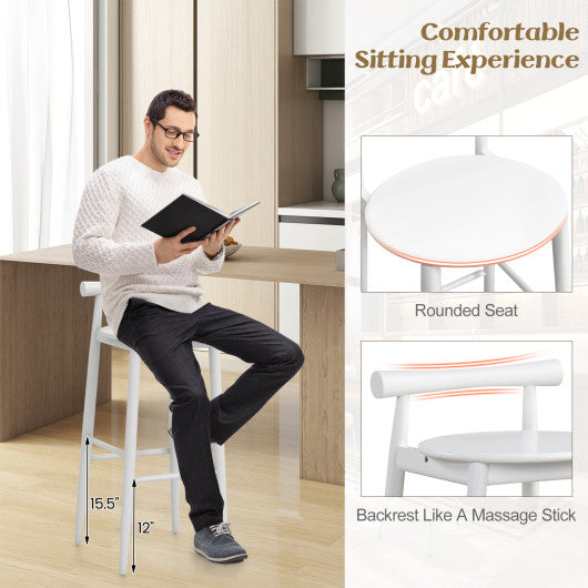 Wooden Bar Chair Set of 2 with Backrest and Footrest for Home Restaurant Cafe-White