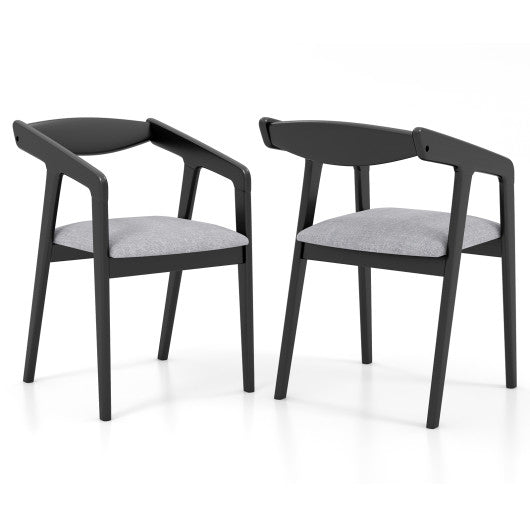 Wooden Dining Chair Set of 2 with Rubber Wood Frame Armrests and Padded Cushion-black