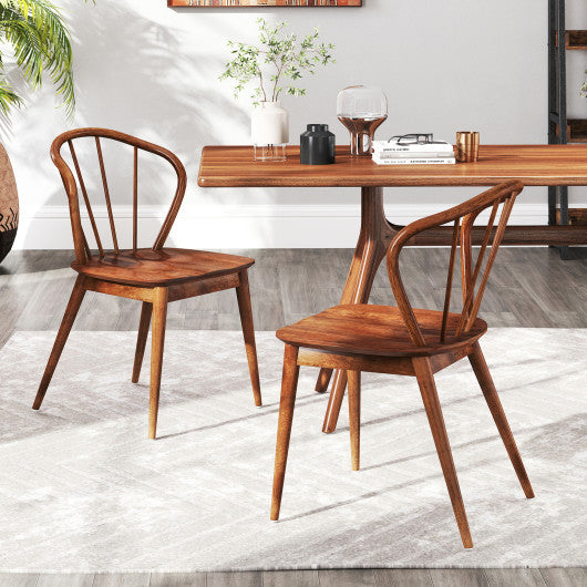 Wooden Dining Chair Set of 2 with High Spindle Back and Wide Seat-Walnut