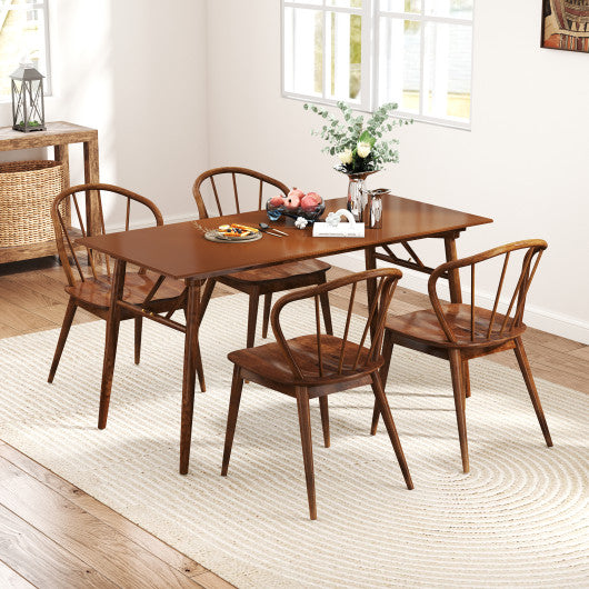 Wooden Dining Chair Set of 2 with High Spindle Back and Wide Seat-Walnut