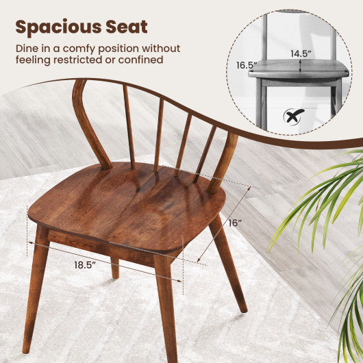 Wooden Dining Chair Set of 2 with High Spindle Back and Wide Seat-Walnut
