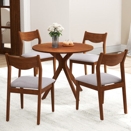 Wooden Dining Chair Set of 2 with Rubber Wood Frame and Wide Padded Seat-Walnut