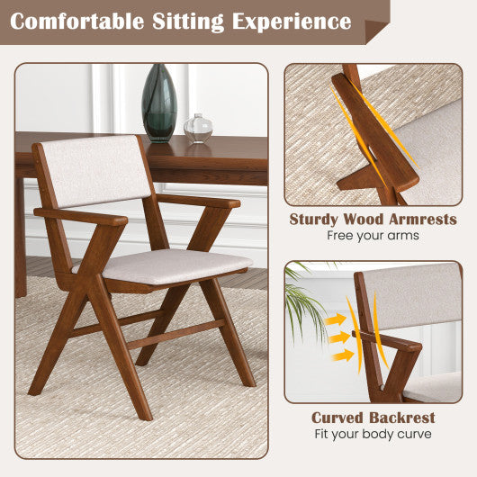Wooden Dining Chair with Rubber Wood Frame Set of 2-Walnut