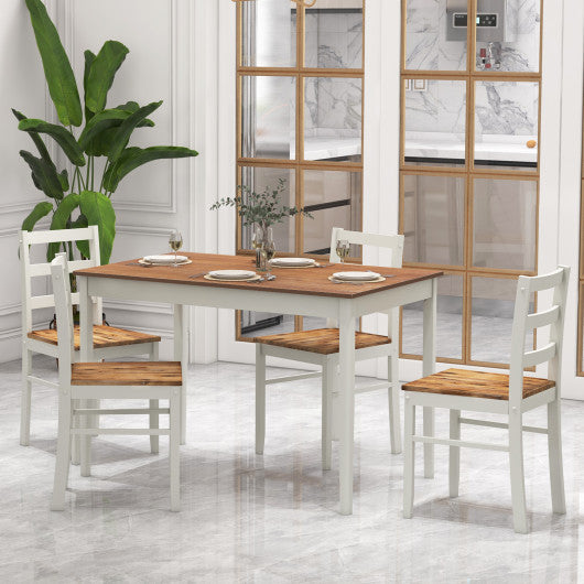 5-Piece Wooden Dining Set with Rectangular Table and 4 Chairs-Coffee
