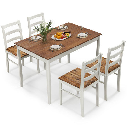 5-Piece Wooden Dining Set with Rectangular Table and 4 Chairs-Coffee