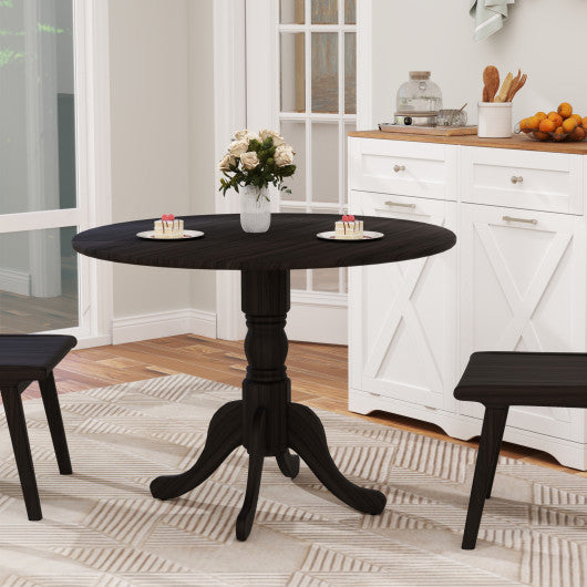 Wooden Dining Table with Round Tabletop and Curved Trestle Legs-Black