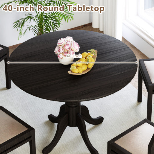 Wooden Dining Table with Round Tabletop and Curved Trestle Legs-Black